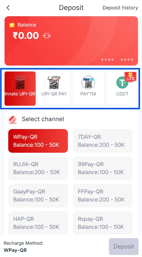 choose deposit payment method
