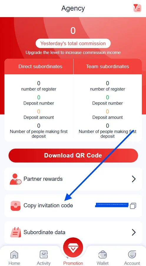 copy the invitation code